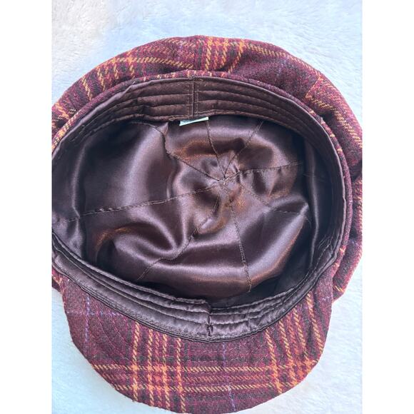 Billabong Newsboy Hat Wool Polyester One Size Adult Maroon Plaid Tartan Crimson - Picture 5 of 7